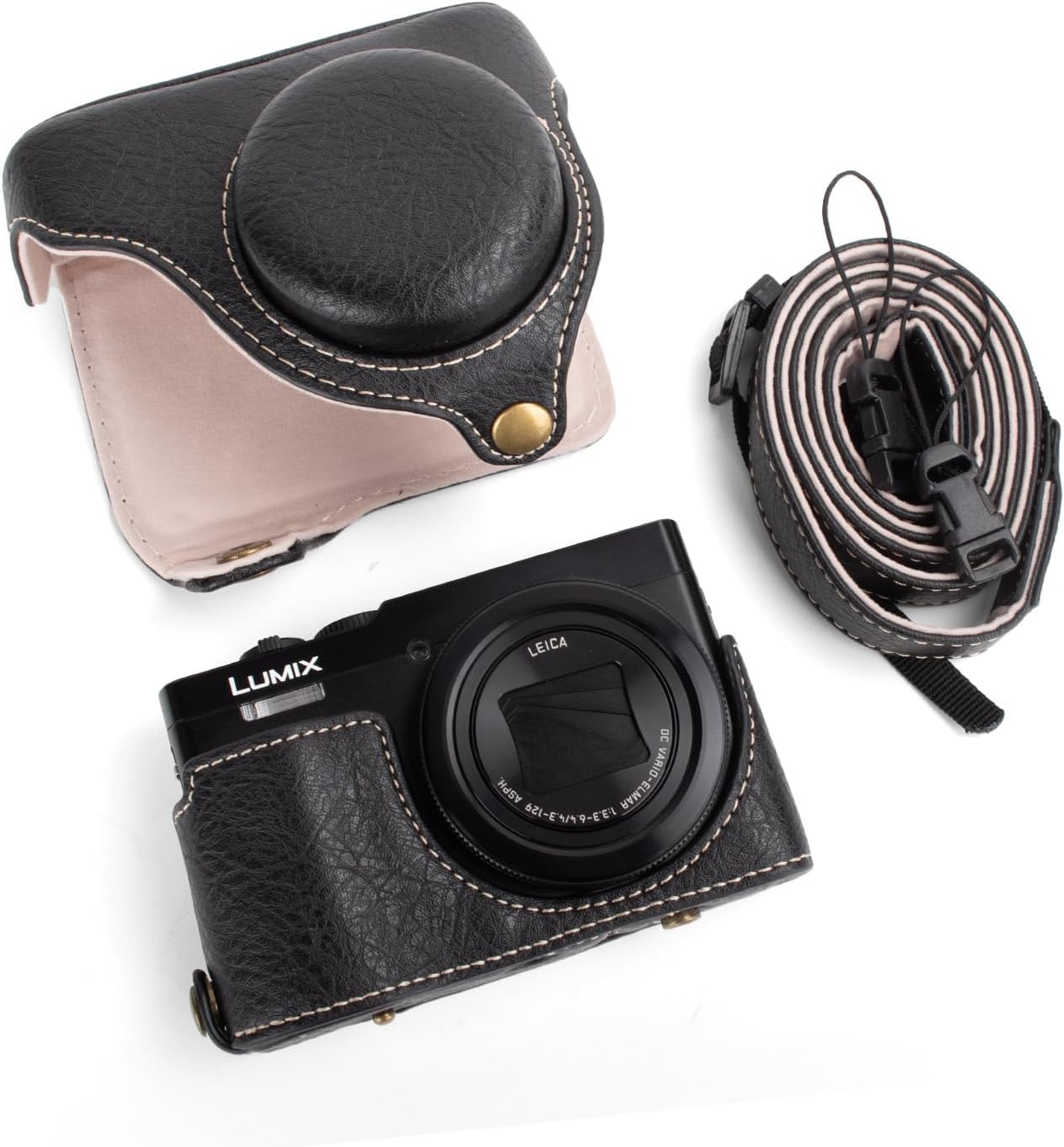 MUZIRI KINOKOO Lumix ZS99 Case, PU Leather Pretective Case for Panasonci Lumix DC-ZS99 Digital Camera, Detachable Design Carrying Bag with Adjustable Shoulder Strap - Black