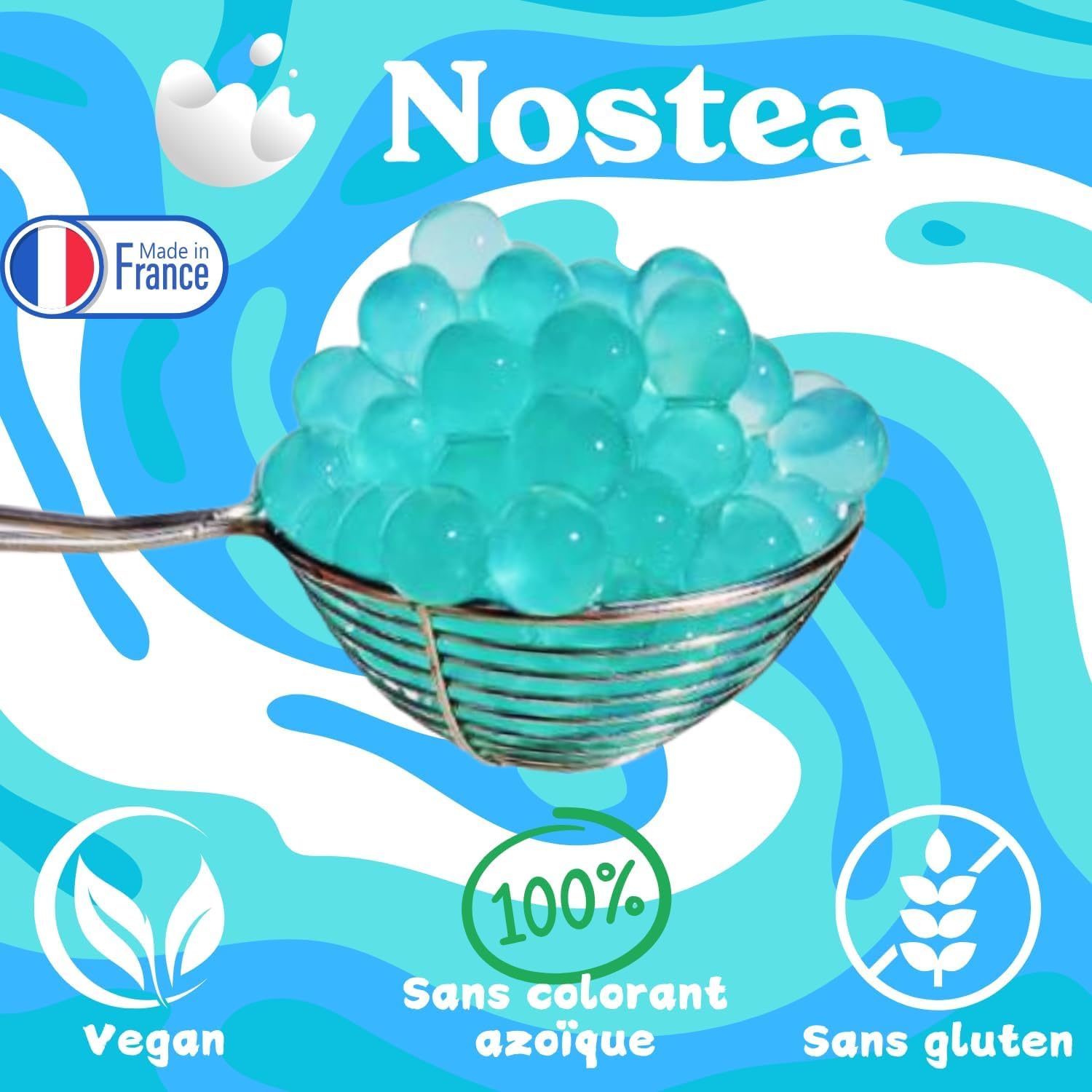 Nostea - Set di 3 vasetti, Perle per Bubble Tea Tropical, Pesca, Fragola – Popping Boba 100% Vegano, Senza Glutine - Perle al Succo di Frutta per Tè, Bevande - Produzione Francese - 3x 450 gr