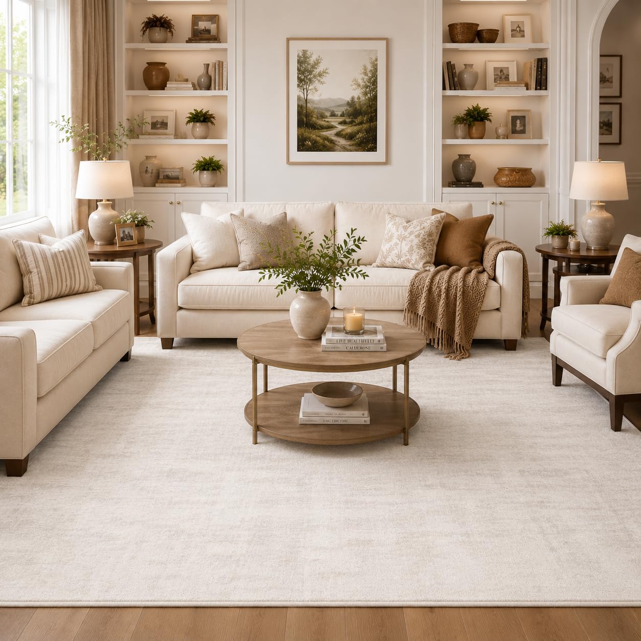 Photo 1 of IGEMAEVE 8x10 Area Rug for Living Room Bedroom, Cream Beige White Large Carpet Ultra Soft Faux Wool Retro Dining Room Non Slip & Non-Shedding Washable Low Pile Modern