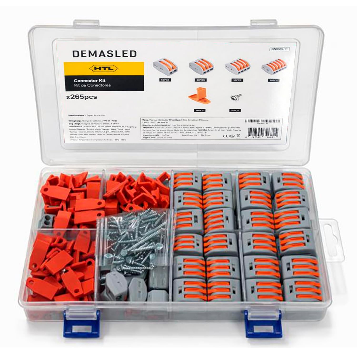 265 Pcs Compact Electric Wire Connectors with 2, 3, 4, and 5 Lever Terminals, Quick Connect Splice Connector Kit, Lever-Nut Terminals for Electrical Splicing and Wire Connections