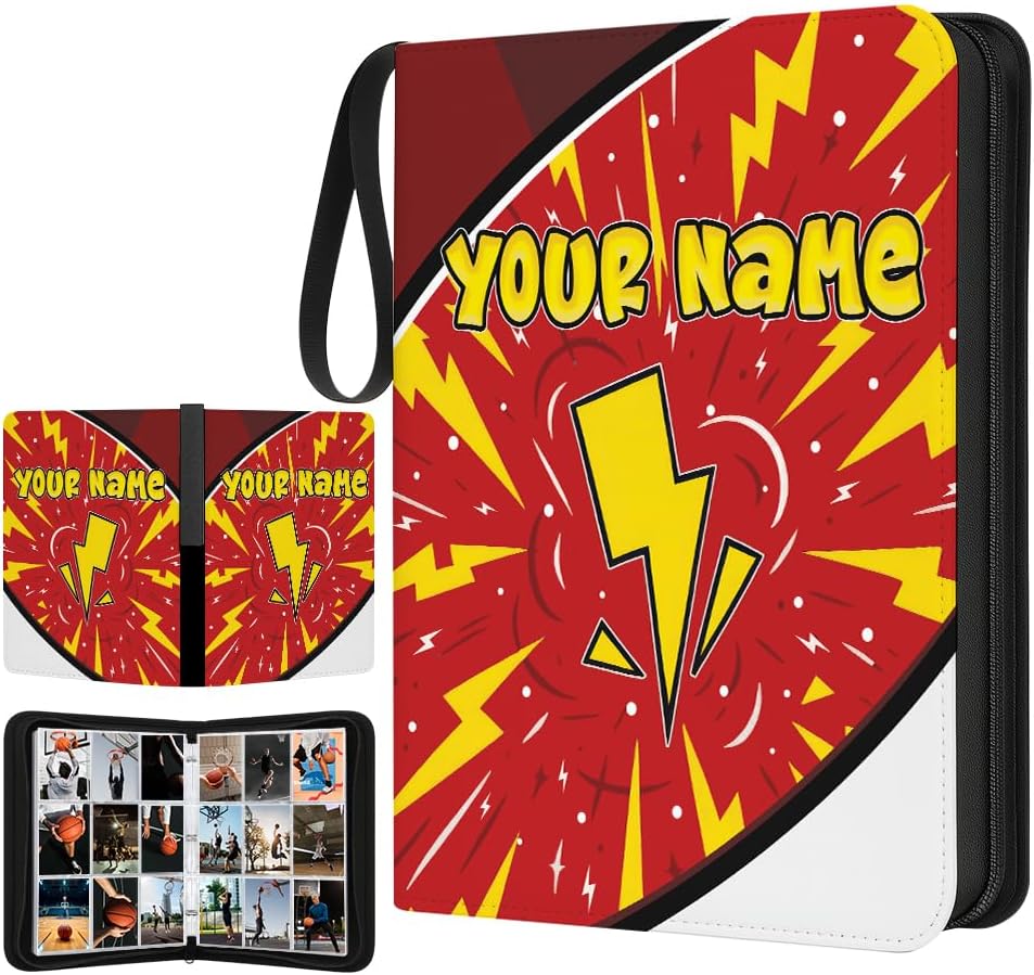 Personalized Trading Card Binder with Name, Card Holder Album, 3-Ring Zipper Design for Sports, Game and Collectible Trading Cards, Gift for Kids Boys Girls (#1)