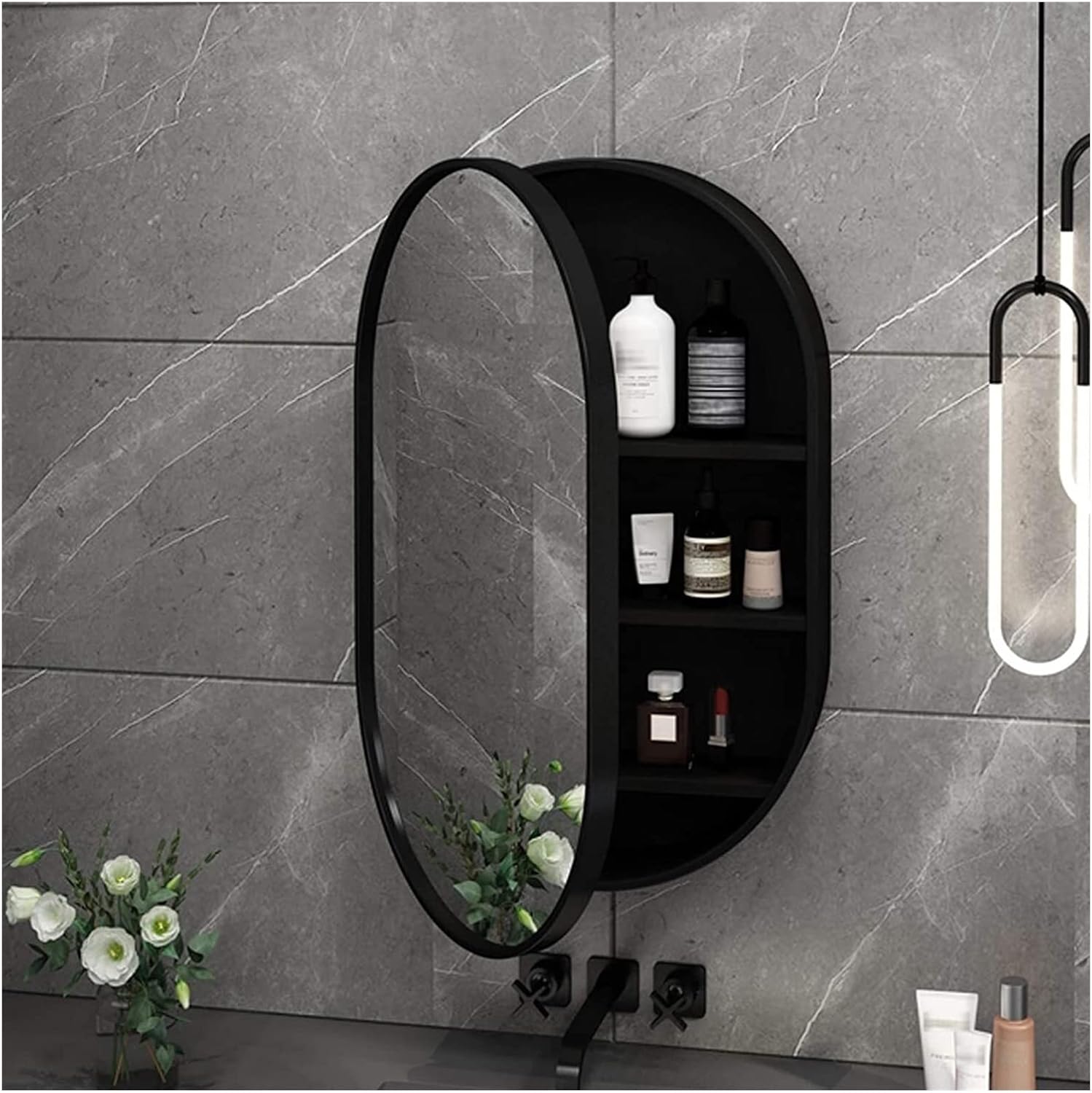 FBITE Oval Bathroom Mirror 3 Layers WallMounted