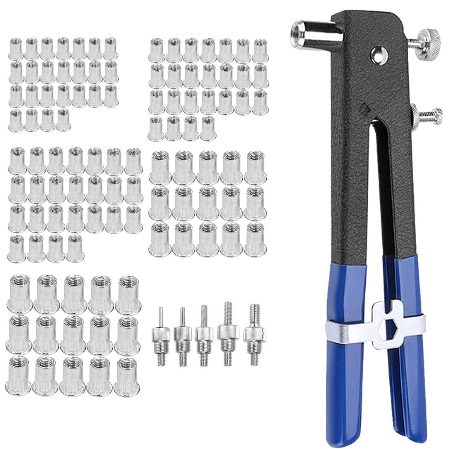 Sponsored Ad – 110pcs Rivet Nut Tool Kit, Nail Gun for Concrete Wall, Rivet Gun Set, M3 M4 M5 M6 M8 Threaded Rivet Nuts Nail Gun Set, 5 Sizes Metric Mandrels Heavy Duty Rivnut Blind Riveting Tools