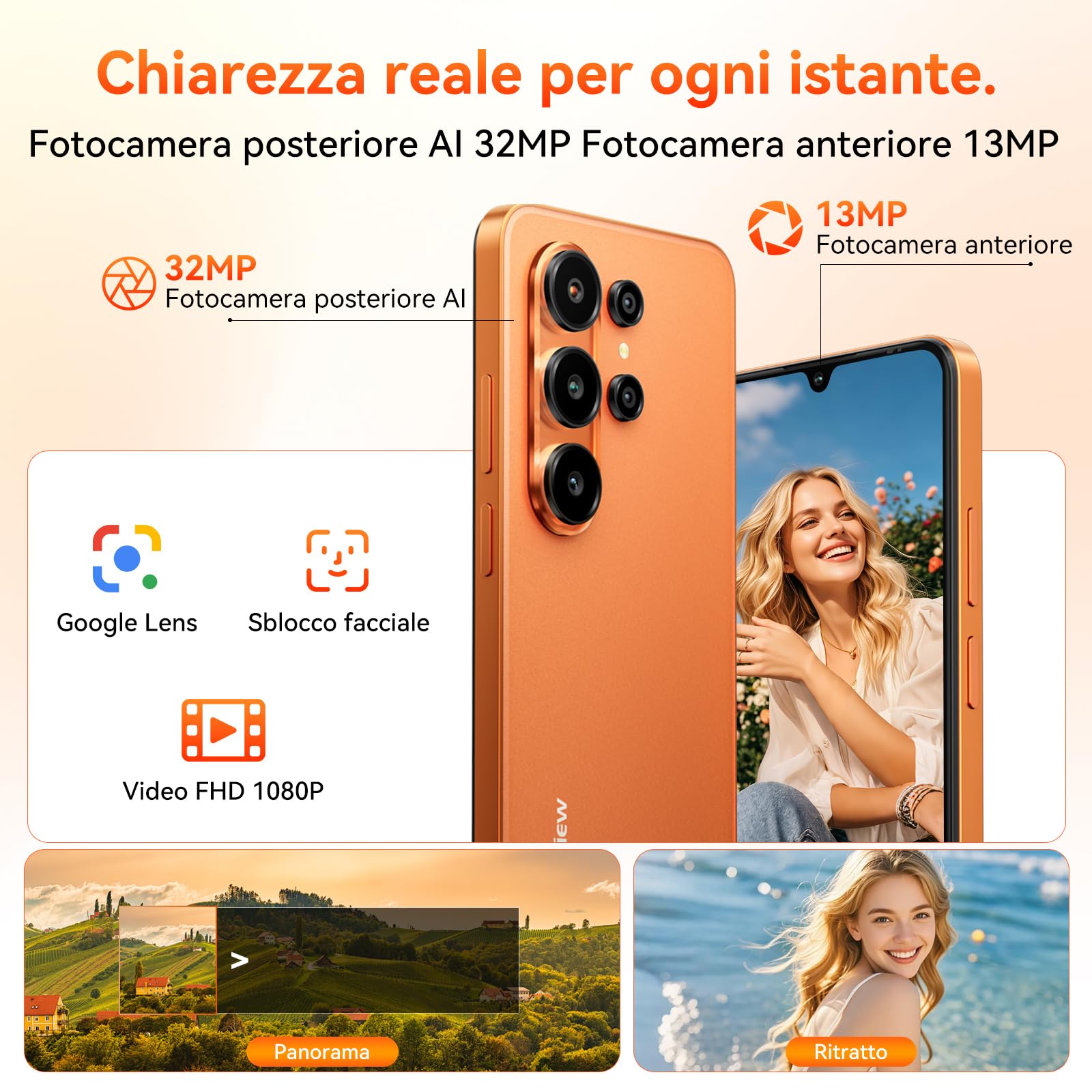 Blackview 6,88" HD+IPS Wave 10C Smartphone Offerta Android 16 Cellulare, 32MP+13MP, 16GB+128GB/1TB, 5000mAh,Telefono Cellulare In Offerta 3 Slot Per Carte, WiFi 5/3,5 mm/FM/OTG,3 Anni Garanzia