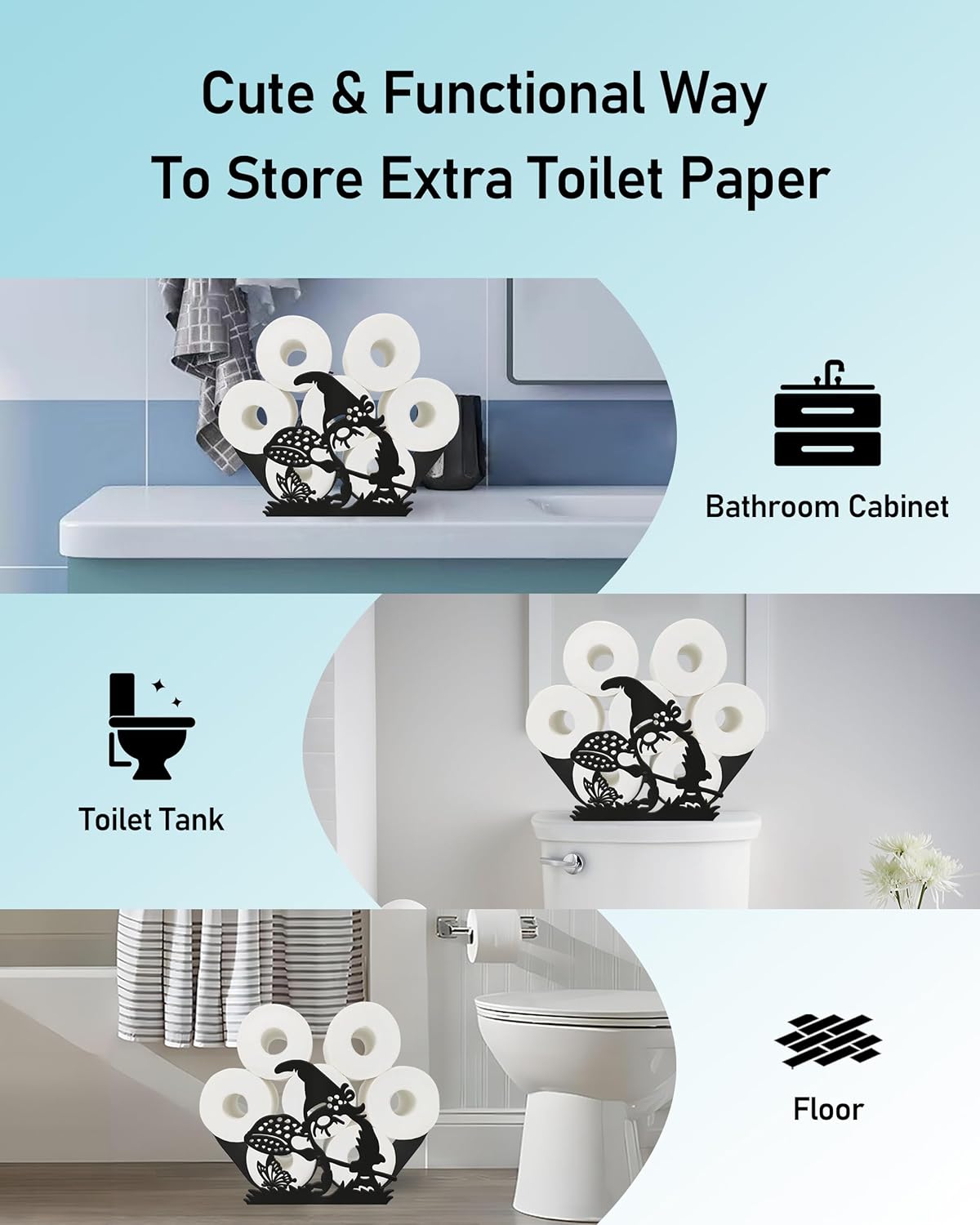 Playful Gnomes Toilet Paper Holder Stand for Extra 8 Rolls, Funny Dwarf Decorative Free Standing Toilet Paper Storage, Farmhouse Bathroom Animal Decor Accessories Storage Cabinet