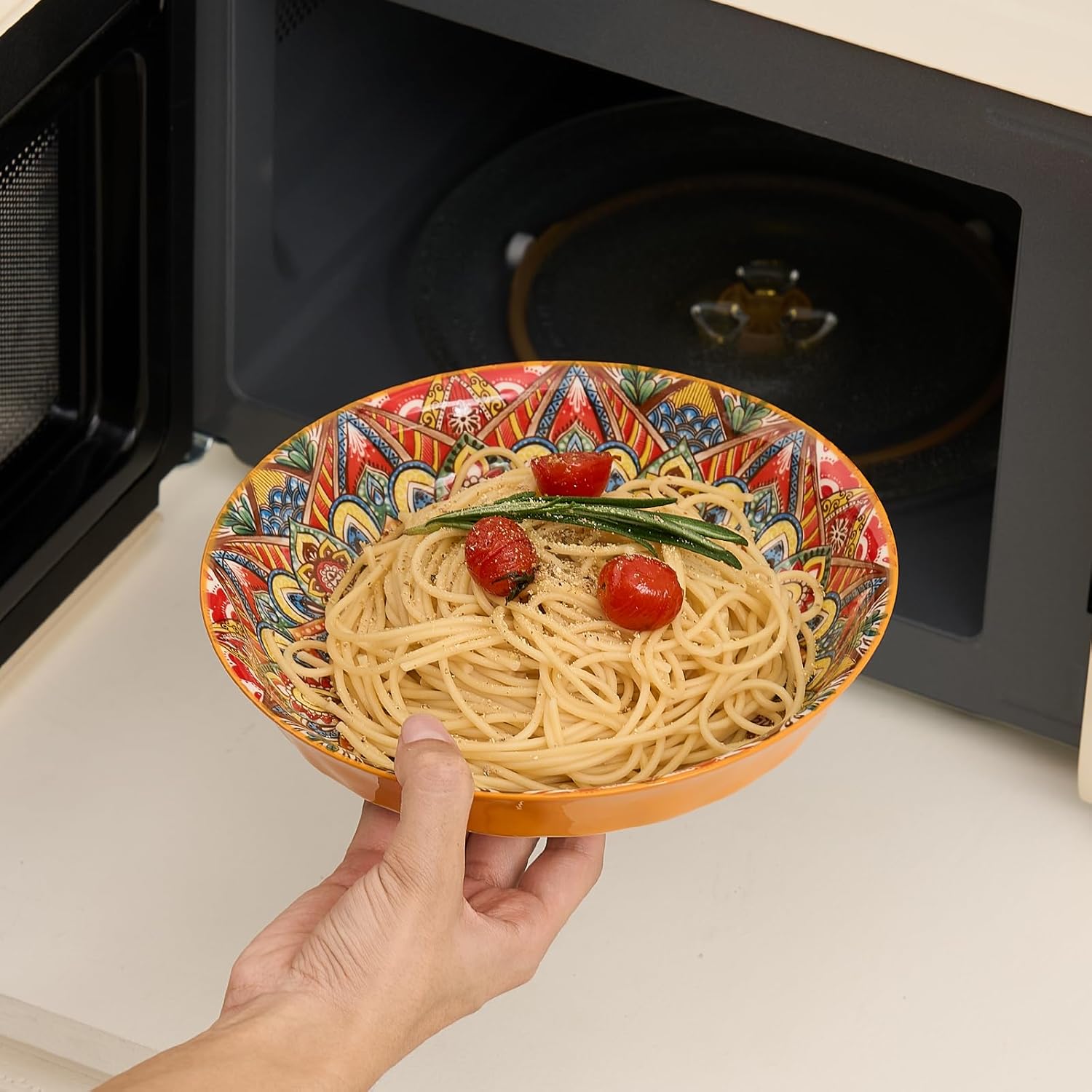 Ceramic Pasta Bowls Set - 8 inch 32 oz Serving Bowls, Set of 6, Colorful Dinner Bowls for Soup,Salad, and Pasta, Kitchen, Microwave, Dishwasher Safe, mexican, Bohemian Style - Image 9