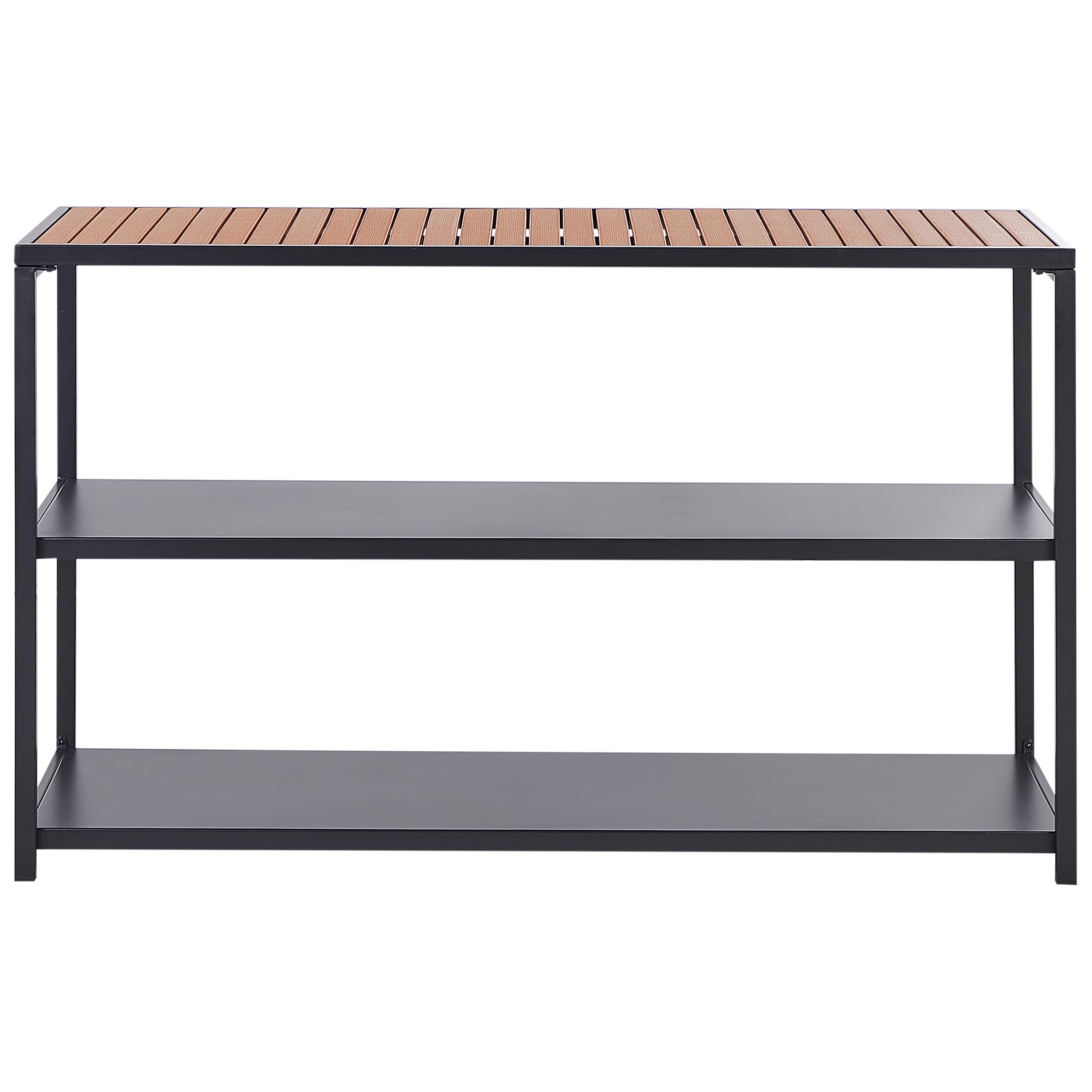 Beliani Estantería de Acero Isla de Cocina de jardín Base de Acero encimera de Madera plástica 150x50x90 cm Negro Madera Clara Avetrana