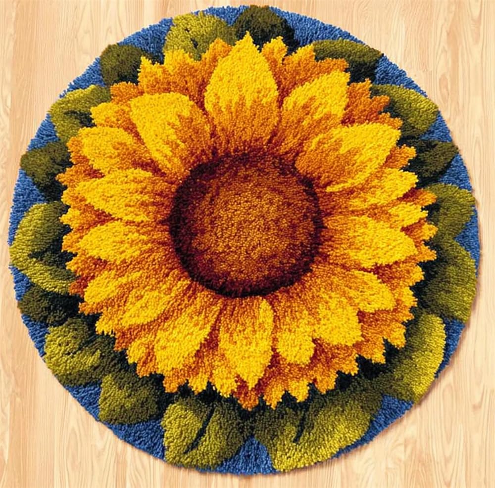 kitphoenix Latch Hook Rug Kit, Sunflower 20X20Inch (50X50Cm) DIY Latch Hook Colorful Rug Making Kit for Adults, Colorful Cross Stitch Kit Carpet Making Cushion Needlework for Beginners, Home Decor