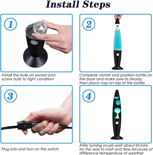 Miniatura 7 de Vanful Lámpara de lava con bombilla para adultos, lámparas de lava de 13 pulgadas con cera blanca en agua azul para niños, lámpara de lava de