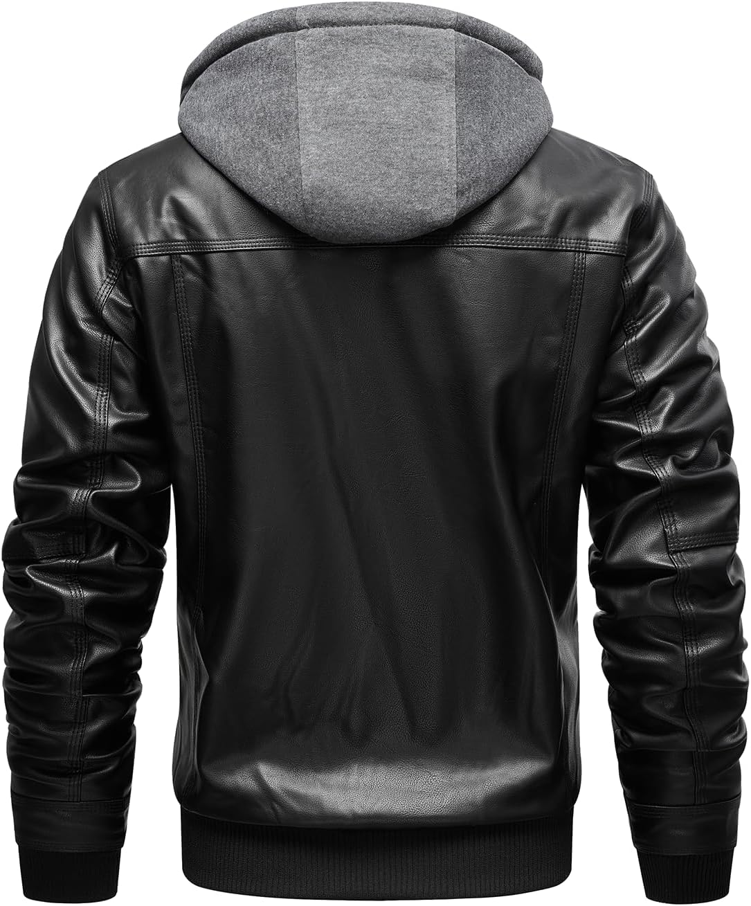 FTIMILD Men's Leather Jacket Motorcycle Jacket Windproof PU Vintage Bomber Jacket with Removable Hood - Image 8