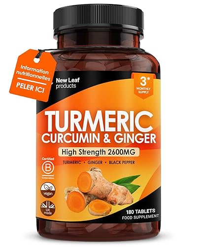 New Leaf 180 Comprimés de Curcuma avec Gingembre et Poivre