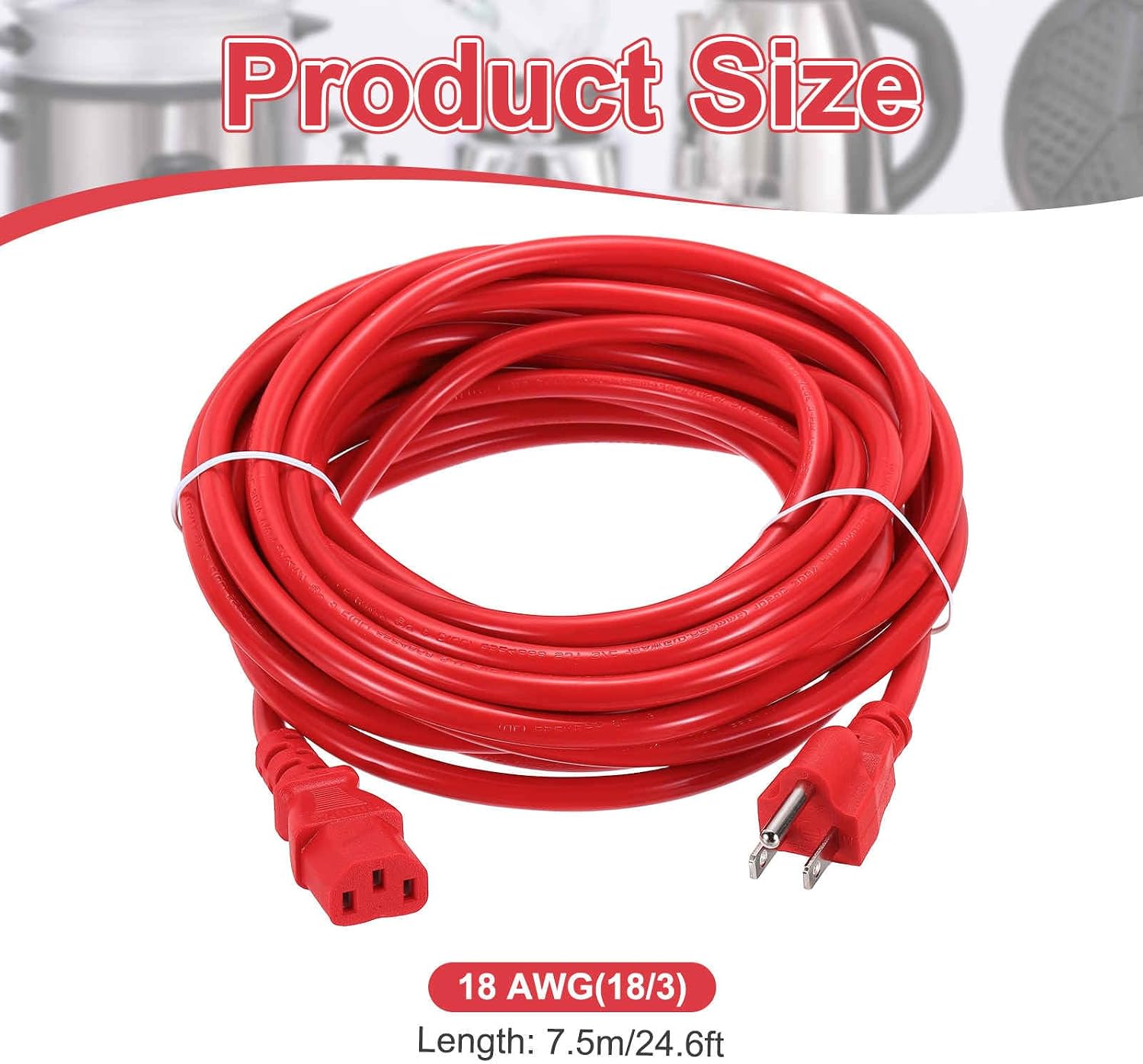 MECCANIXITY 25ft 18 AWG Red 18/3 Universal Power Cord C13 to NEMA 5-15P 10A 125V 3-Prong Extension Power Cord for PC,Computer,Printers,TV,AC Adapter,Laptop,Monitor,Projector