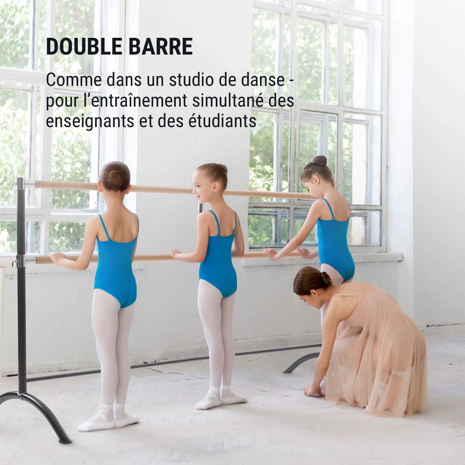 KLAR FIT Anna-Marie - Double Barre de Danse Classique, Pose Libre, Hauteur réglable, Poignées de Verrouillage, Pieds Solidesn, Tubes d'acier, Stretching