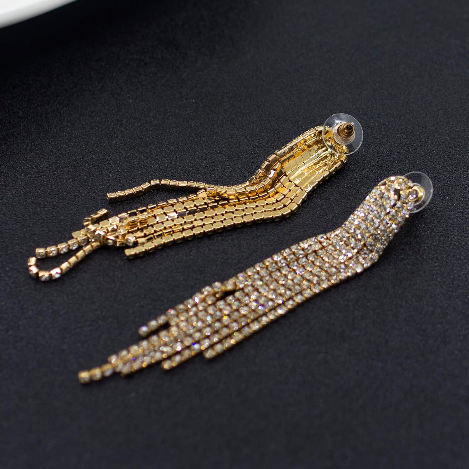 Chandelier Rhinestone Earrings for women,Long Earrings Dangle Dangling Bling Earring Crystal Rhinestone Statement Drop Tassels rhombus Earrings for Prom Fashion Jewelry - Image 4