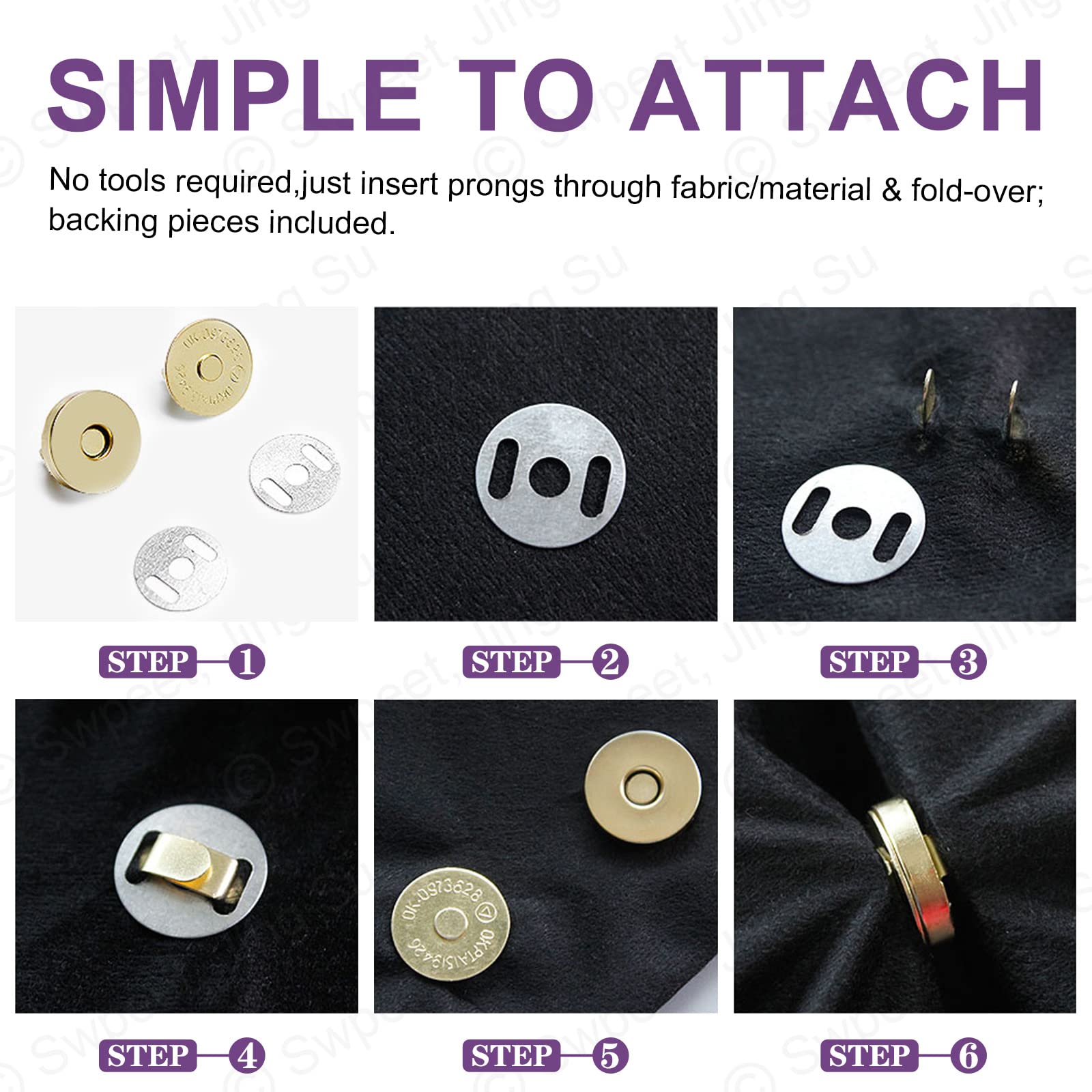 Swpeet 60 Sets Magnetic Button Locks Snaps, 18MM Metal Fastening Clasps Gold Silver Bronze Black DIY Craft Sewing Knitting Buttons Sets for Sewing, Purses, Bags, Clothing, Leather
