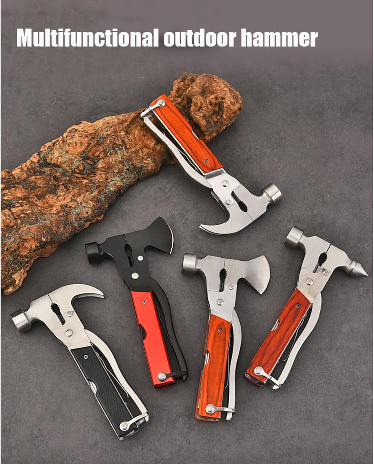 Premium 14-in-1 Hammer Multipurpose Tool for the Home, Camping Equipment, and Work, Hammer, Pliers, Survival Knife, & More-E