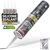 XFasten Silicone Sealant Waterproof Black Cartridge, 10.1 oz (4-Pack) Black Caulking Silicone Adhesive Sealant Cartridge for RV, General Use, Window, Door, Glass, Automotive Leak Sealing