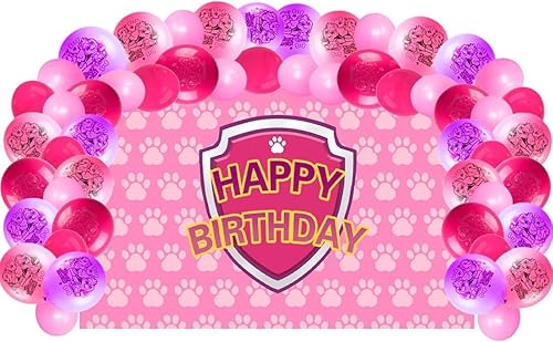 Decoración de fondo rosa de dibujos animados para fiesta de perro, telón de fondo de feliz cumpleaños (3 x 5 pies) con globos, para suministros de