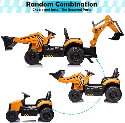 Miniatura 4 de NEECHIPRO Tractor de 24 V 3 en 1, excavadora y excavadora para niños, vehículo eléctrico JCB con licencia con control remoto, pala de carga frontal,