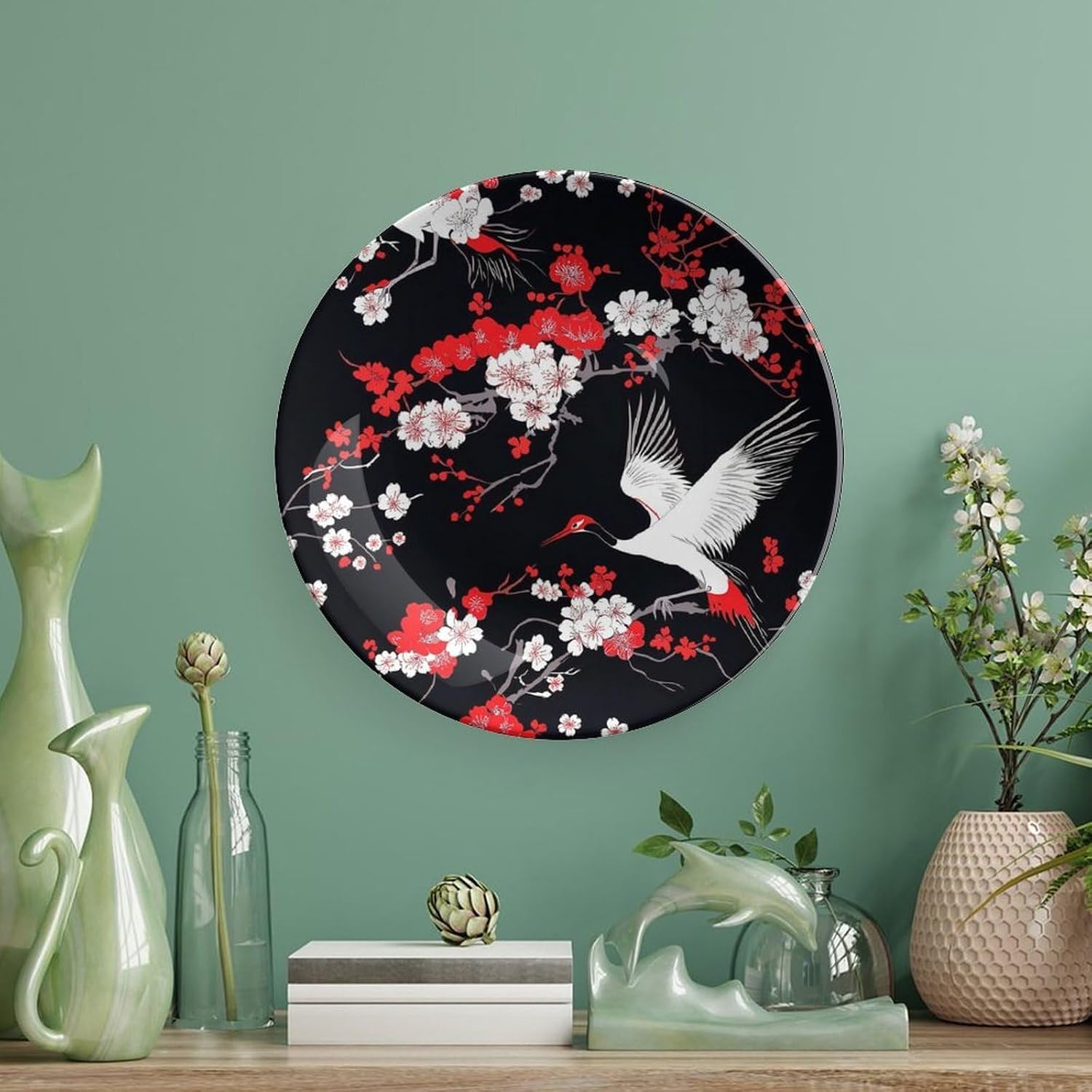 Japanese Crane Bird Flowers Bone China Decorative Porcelain Plates Dinnerware Ornaments