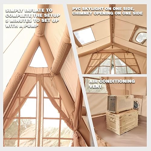 Miniatura 5 de Tiendas inflables grandes para 81012 personas para acampar, tiendas inflables de 4 estaciones con dosellluvia, casa de campaña inflable de lujo con