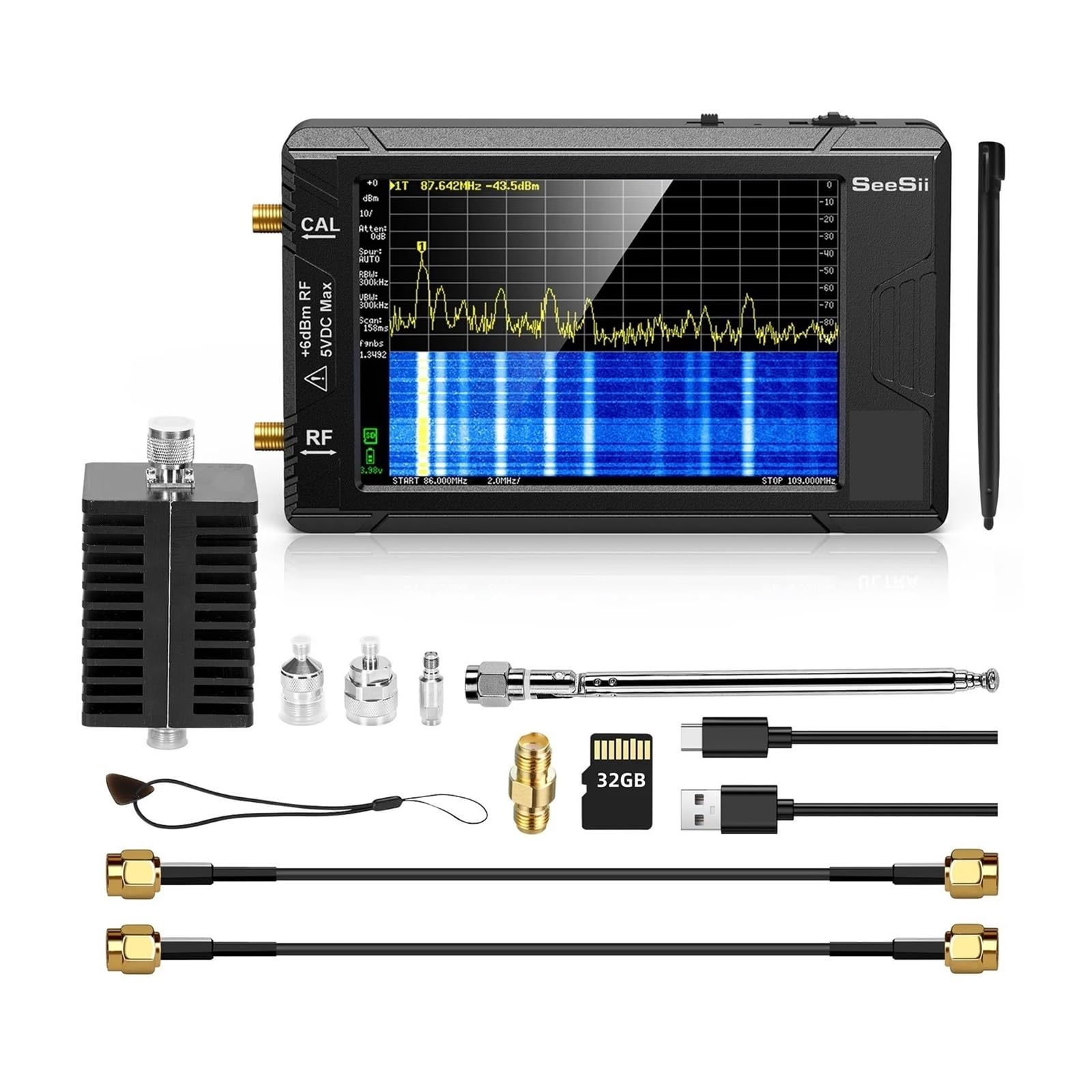 Analizador Vectorial de Redes, Analizador de espectro ultra con atenuador de 25 W Pantalla TFT de 4" 100 kHz a 5,3 GHz con tarjeta de 32 GB Versión V0.4.5.1 Medición de Parámetros S, ROE