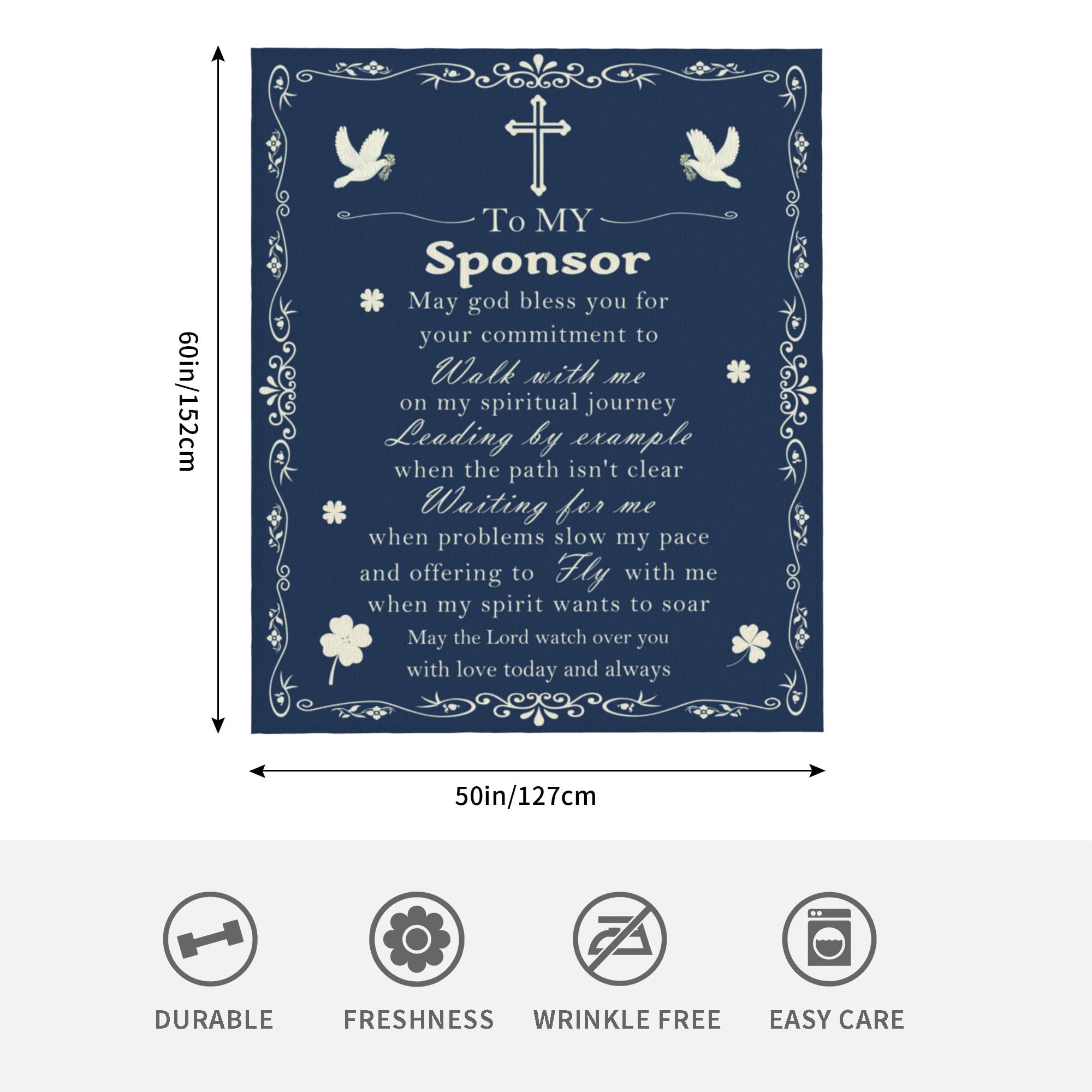 Confirmation Sponsor Gifts for Women/Men, Christian Religious Thank You Gifts for Confirmation Sponsor Gift Blanket 60"X50" with Blessing and Appreciation Words, Dark Blue Catholic Blanket