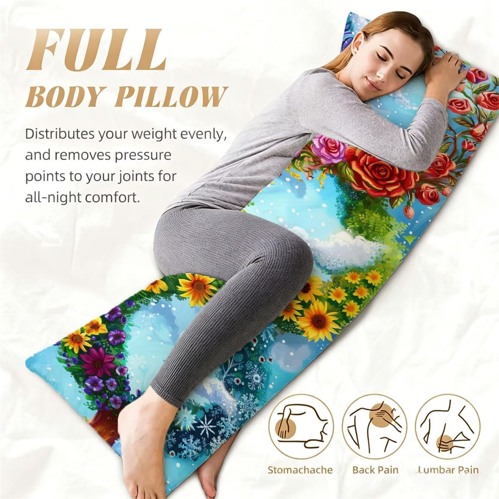 Funda de Almohada 60 x 180 cm Azul Protector Almohada 180 cm con Cremallera Invisible, Lino Durable y Transpirable Pillow Case Largas Árbol Impresión a Doble Cara para Cama, Sofá y Dormitorio dg-460