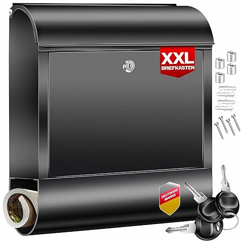 KESSER® XXL Briefkasten Edelstahl mit Zeitungsfach, gebürstet, 3X Schlüssel abschließbar,