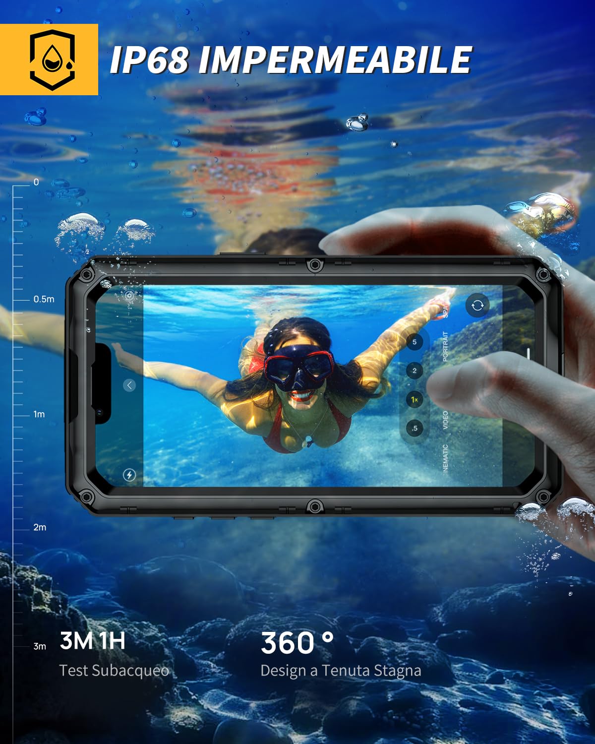 Lanhiem Cover per iPhone 13 IP68 Impermeabile, Metallo 360°Completa Waterproof Case con Protezione Schermo, Militare Antiurto Armor, Subacquea Antipolvere Custodia per iPhone 13, Nero