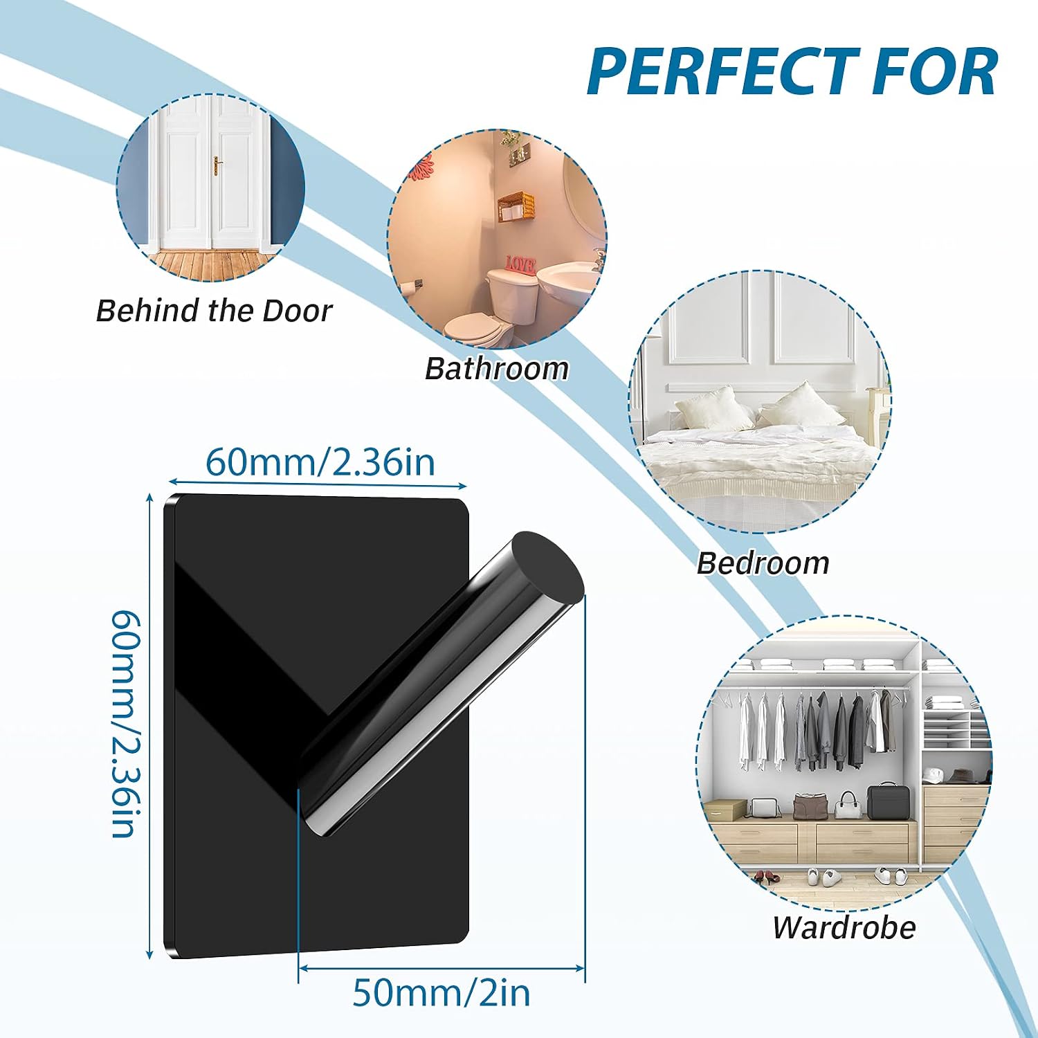 Jetec 6 Pieces Hat Hook for Wall Acrylic Hooks Clear Hat Hooks Coat Hooks Hat Rack Robe Hook Adhesive Hooks for Bathroom Kitchen Towels Wall Hat Clothes and More (Black)