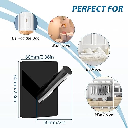 Miniatura 2 de Jetec 6 ganchos acrílicos negros para sombreros para pared, resistentes para colgar abrigos, ropa, toallas, gancho autoadhesivo, organizador de