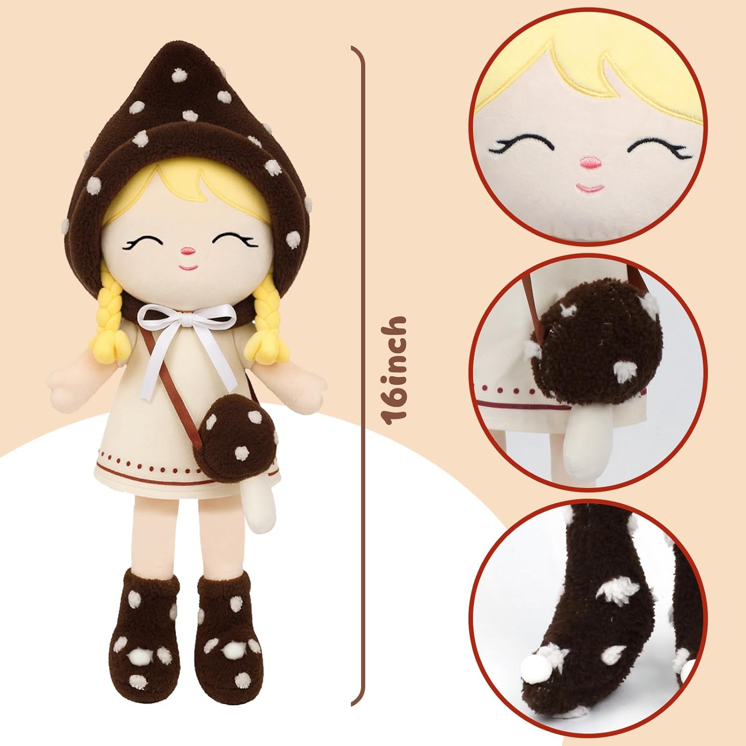 Soft Baby Doll Toys (16'') Baby Rag Doll for Girls Birthday Gifts Cuddly Plush Toys for Toddler Kids (Mushroom Girl) - Image 2