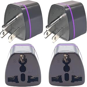 Universal World to Canada/American Outlet Plug Adapter-Type B (4 Pack), 3 Prong to 3 Prong Travel Adapter, International Tourists from European/EU/China/Australia/UK to US