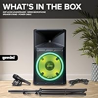 Vista 3 de Gemini Sistema de altavoces PA Bluetooth de 15 pulgadas y 2200 W - Altavoz DJ con soporte, micrófono con cable, luces LED, emparejamiento estéreo