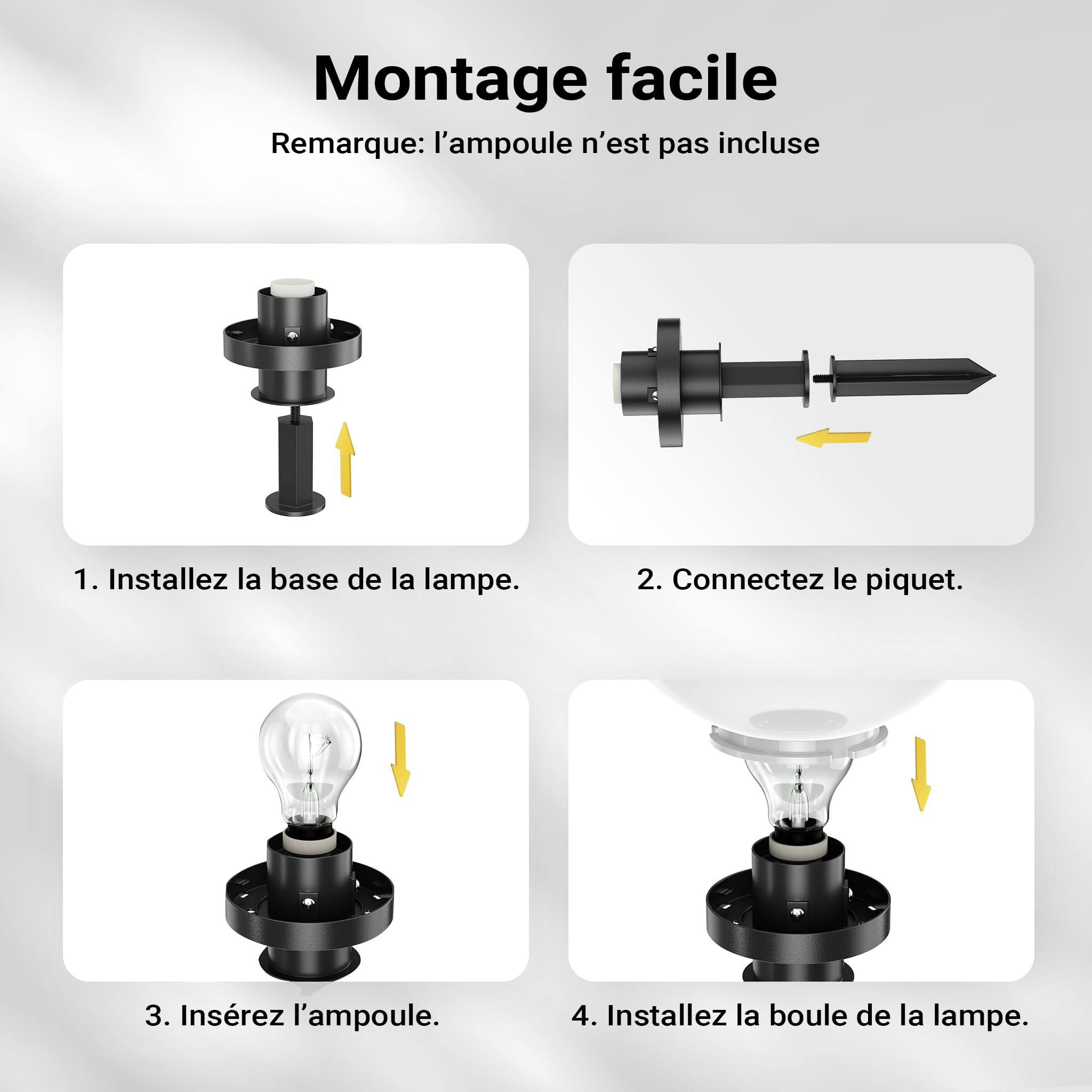 WilTec Lampe boule extérieure – 300 x 300 x 510 mm – Ø 30 cm – Luminaire ronde de jardin avec piquet – Lampadaire IP44 avec Douille de 40W E27