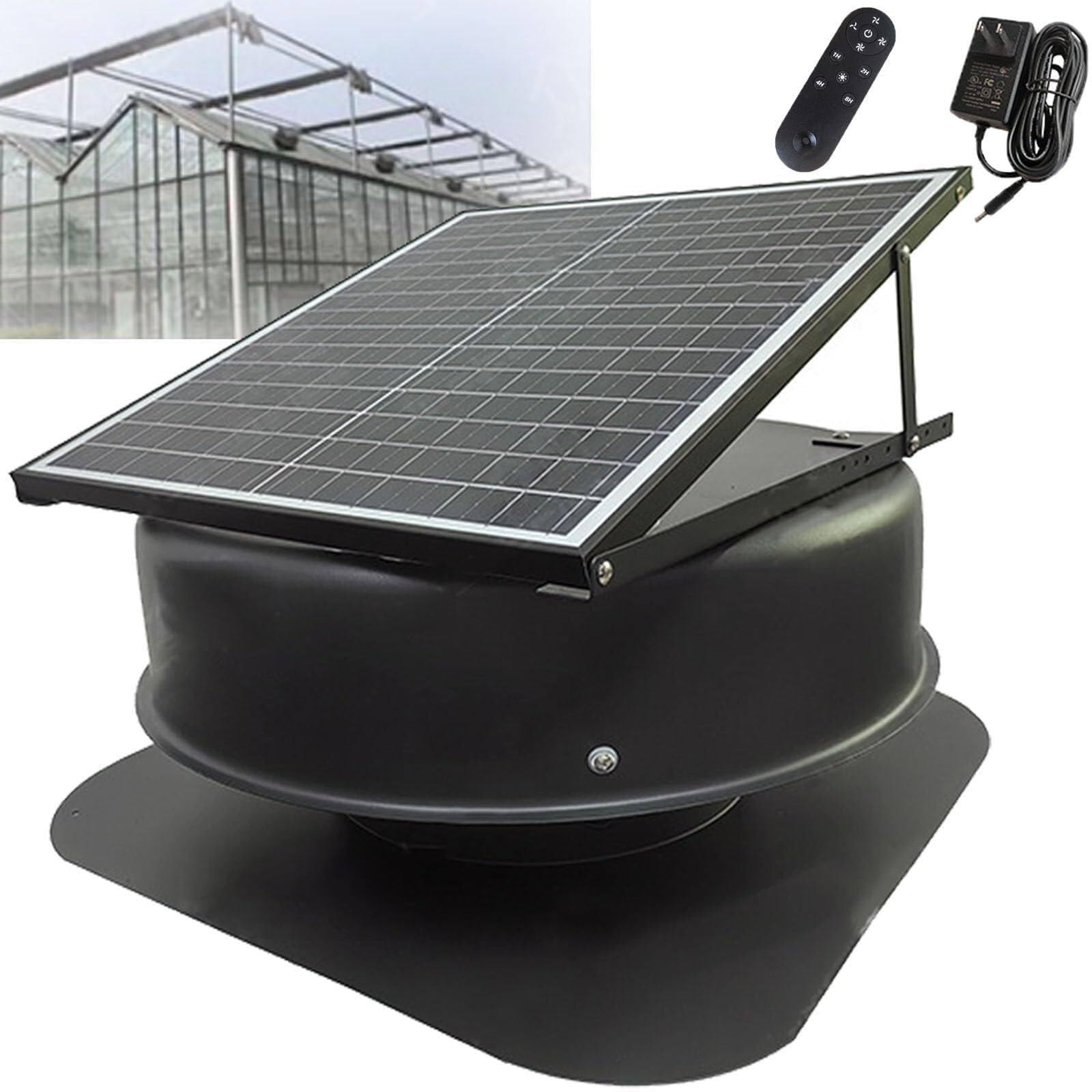 Wentylator na poddaszu zasilany energią słoneczną ze zdalnym sterowaniem Wentylator na poddaszu zasilany energią słoneczną, regulowany panel o mocy 42 W z silnikiem bezszczotkowym