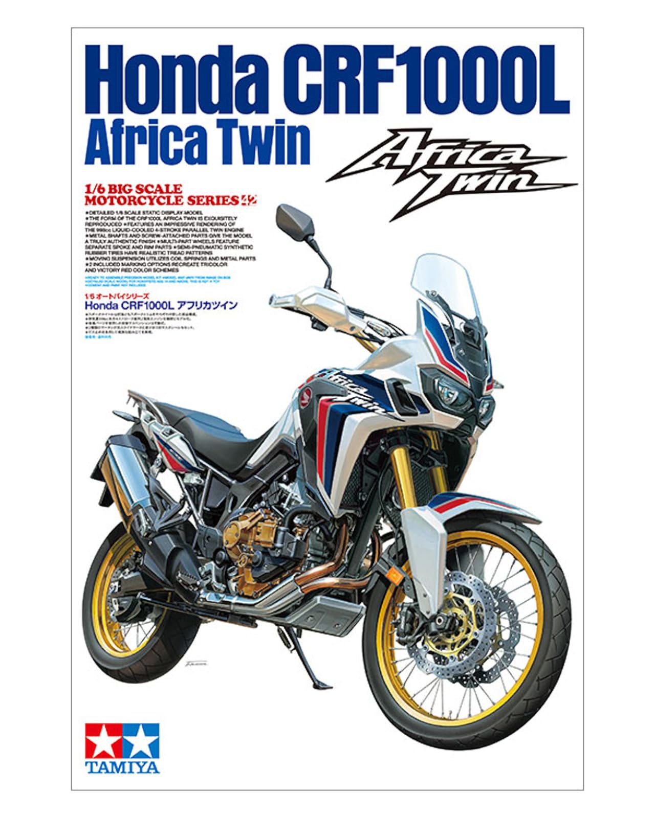 TAMIYA 1:6 Honda CRF 1000L Africa Twin Enduro - modelkit, Kit de plástico, Kit para Montar, réplica Detallada, sin Pintar