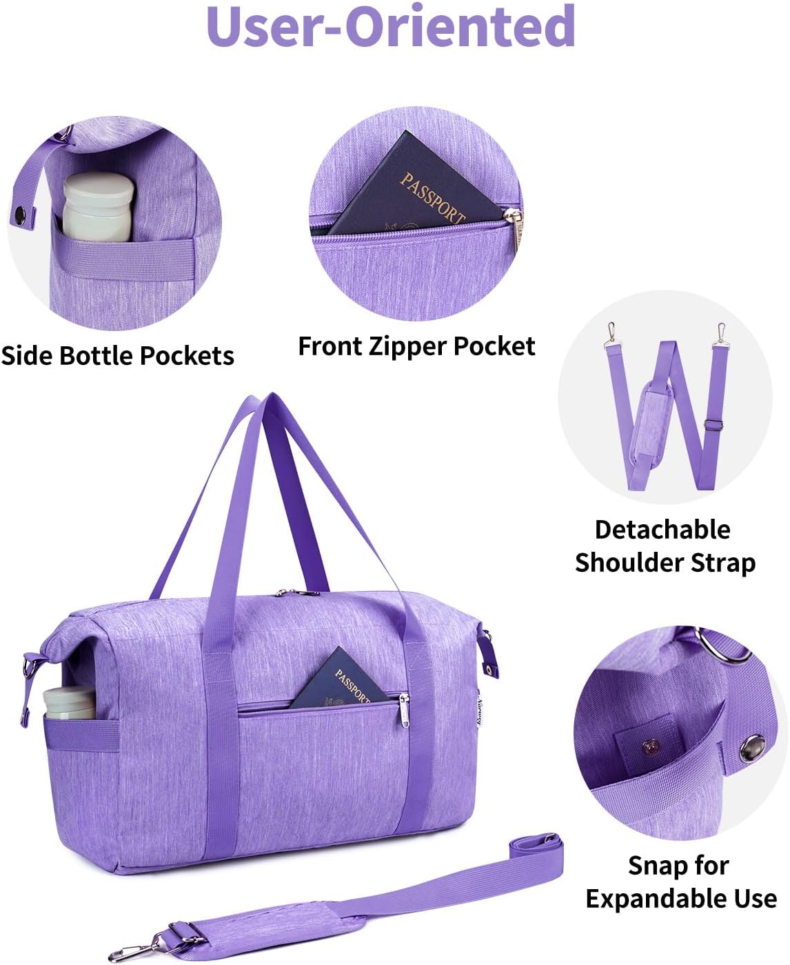 Narwey Carry on luaggage 22x14x9 Airlines Approved Foldable Carry on Bag Travel Duffel Packable Duffle with Wet Pocket Overnight for Women and Men 40L (Purple) - Image 5