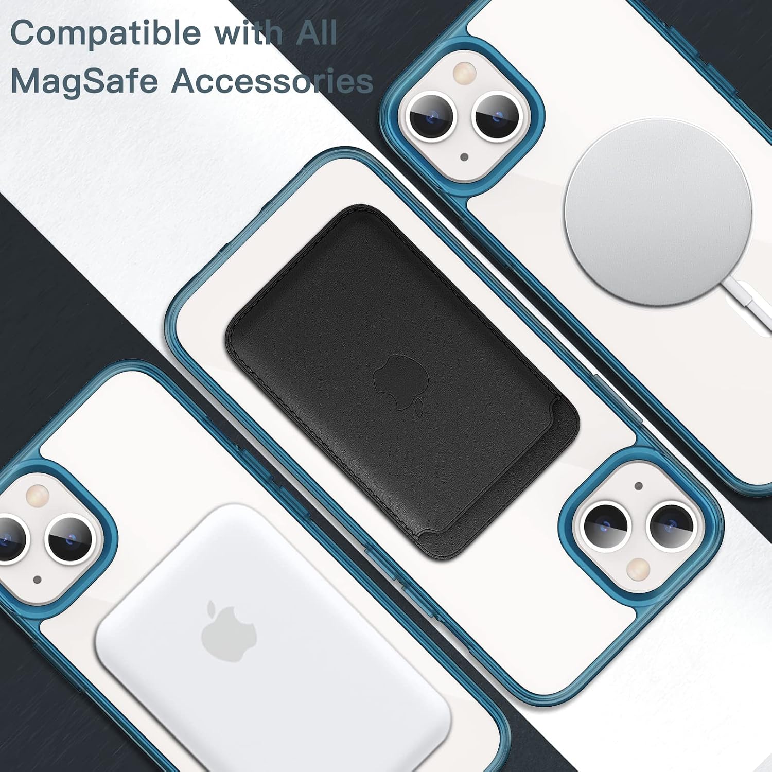 JETech Magnetic Case for iPhone 13 Mini 5.4-Inch Compatible with MagSafe Wireless Charging, Shockproof Phone Bumper Cover, Anti-Scratch Clear Back (Navy)