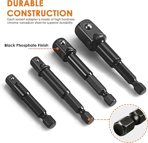 Vista 2 de THINKWORK Juego de adaptadores de enchufe de impacto, juego de adaptadores de enchufe de taladro de 1/4 pulgadas 3/8 pulgadas 1/2 pulgadas