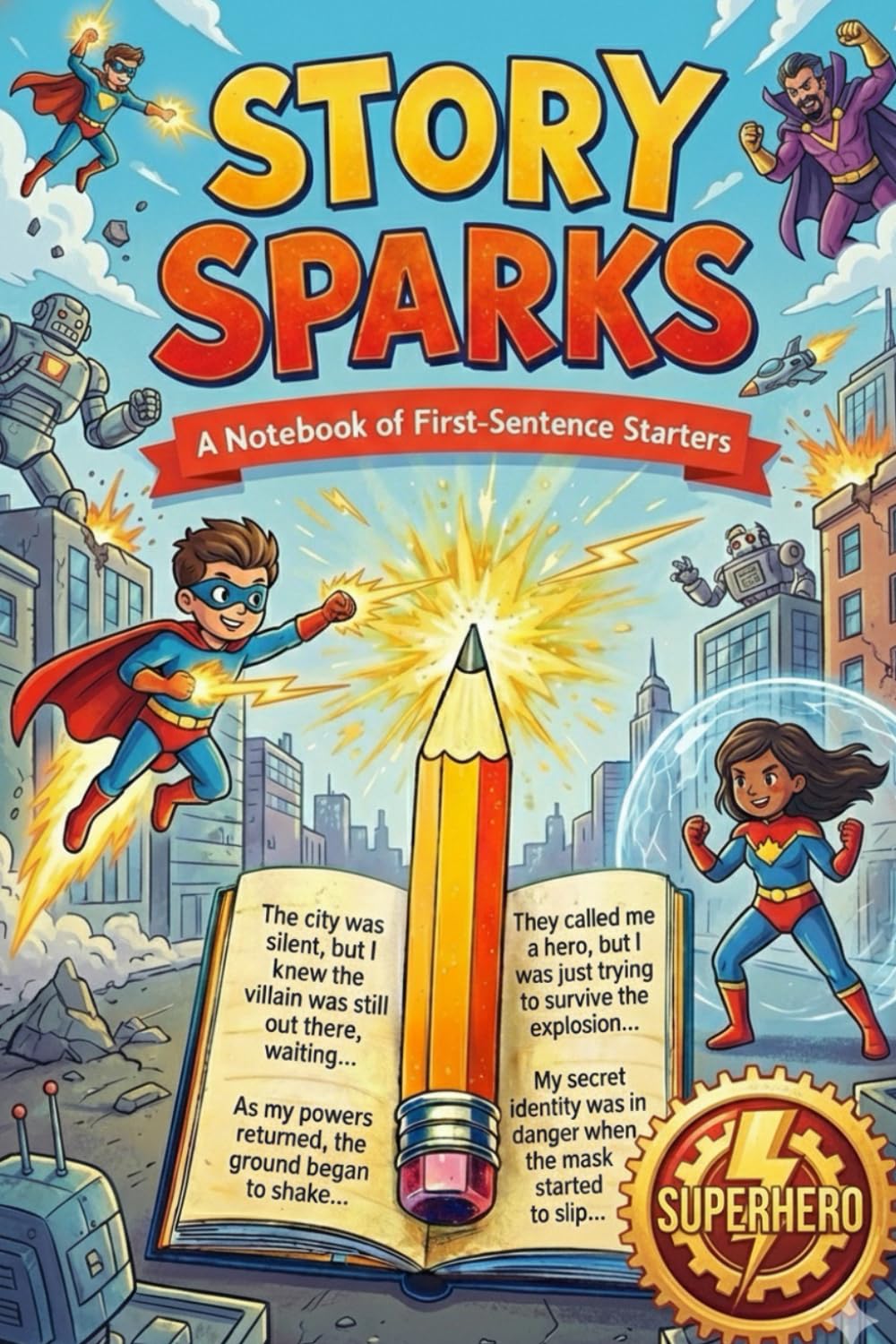 Story Sparks: Superhero: Story Starters for Creative Kids: A Notebook of First Sentence Starters