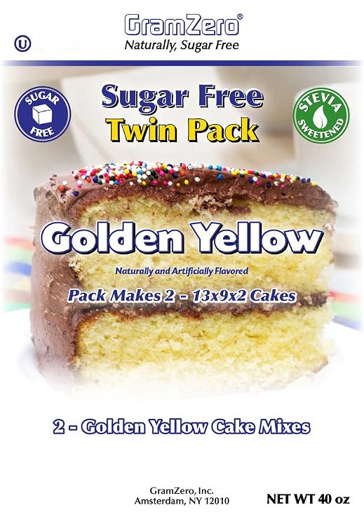 GramZero Yellow Sugar Free Cake Mix 2-Pack, Makes 2-13x9x2 Cakes, Stevia Sweetened