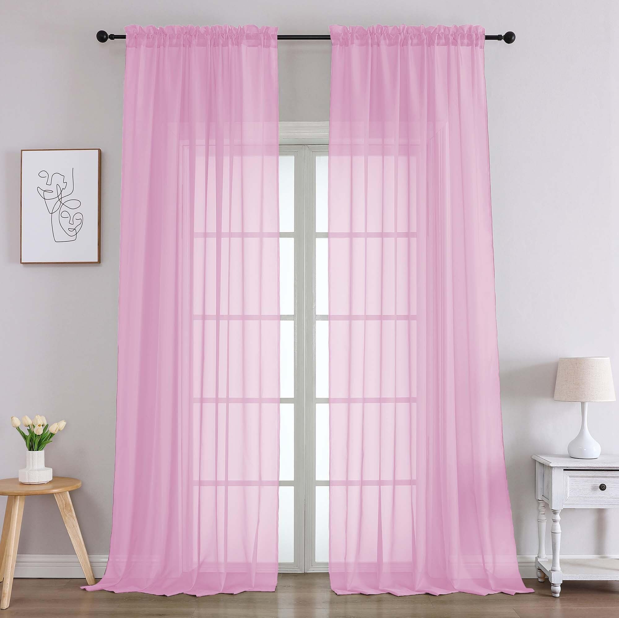 Chyhomenyc Pink Sheer Curtains 96 Inches Long 2 Panels, Light Filtering Pink Curtains for Living Room, Soft Gentle Voile Rod Pocket Bedroom Window Drapes, 59Wx96L Inch, 2PCS