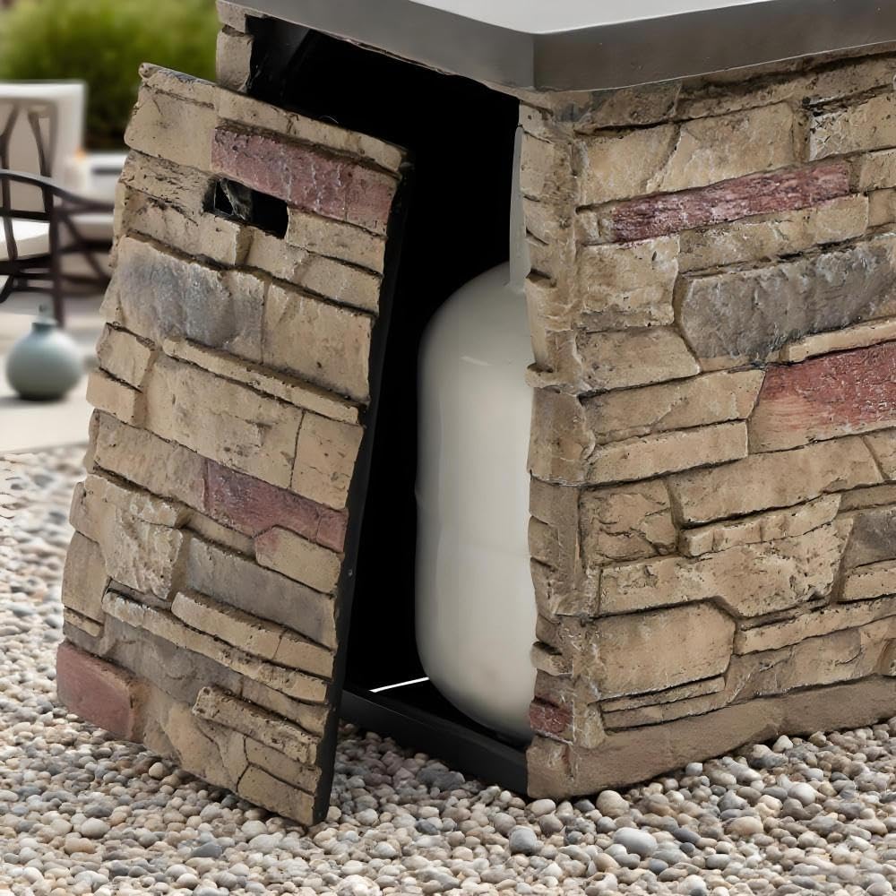 42 Inch Rectangular Propane Fire Pit Table with 50,000 BTU Output, Concrete Outdoor Firepit for Patio, Deck, Garden, Backyard - Beige Multi