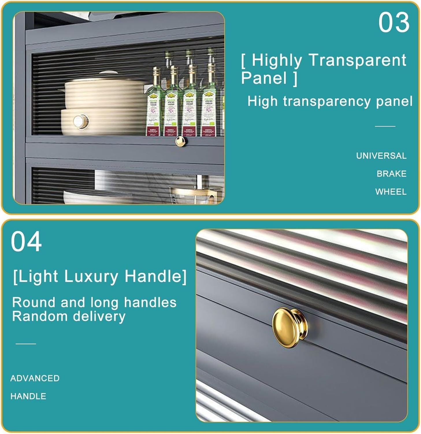 3-Tier Kitchen Bakers Rack with Flip-Up PC Doors, Microwave Stand on 4 Rolling Casters, Freestanding Storage Rack for Kitchen, Dining & Living Room (70x42cm/28x16in)