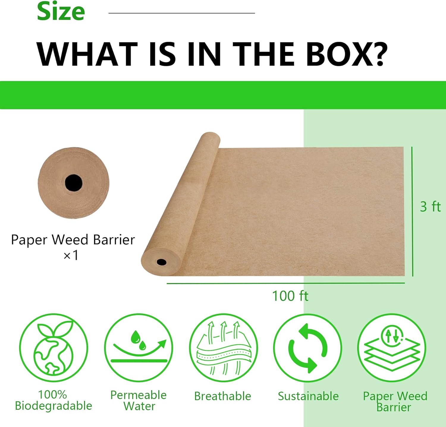 Biodegradable Weed Barrier, 3 x 100 Ft Heavy Duty Garden Paper Biodegradable Landscape Fabric Paper Garden Mulch Rolls Weed Barrier for Weeds, Paper Mulch Rolls Garden Paper for Outdoor Garden Lawn