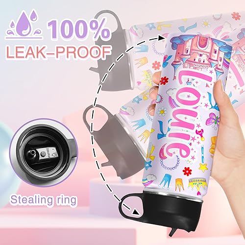 Miniatura 6 de PUREFLY Botellas de agua personalizadas para niños para la escuela con nombre o texto, botella de agua deportiva de acero inoxidable aislada