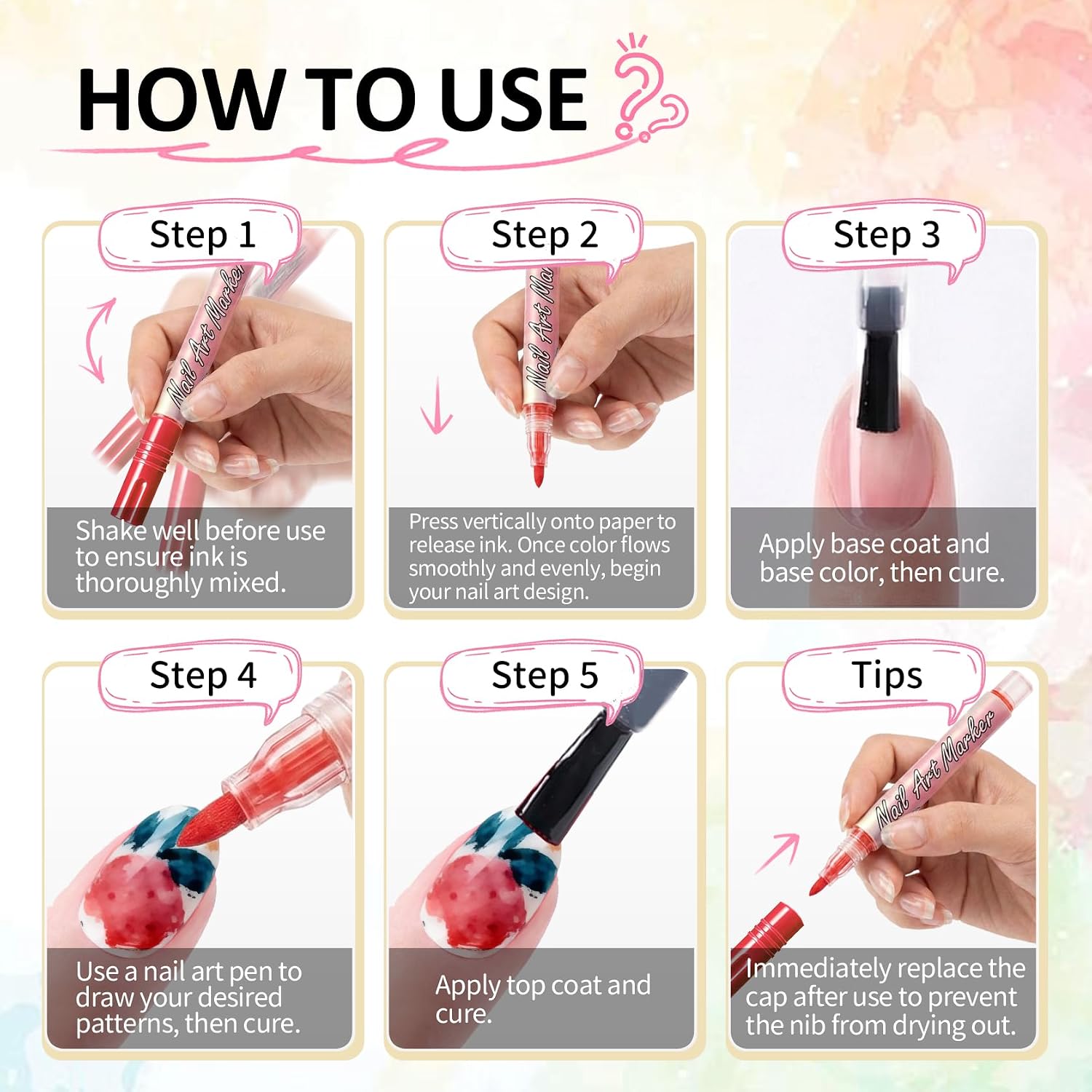 12 Colors Nail Art Pens for Painting Nails (0.7mm Pen Nib)