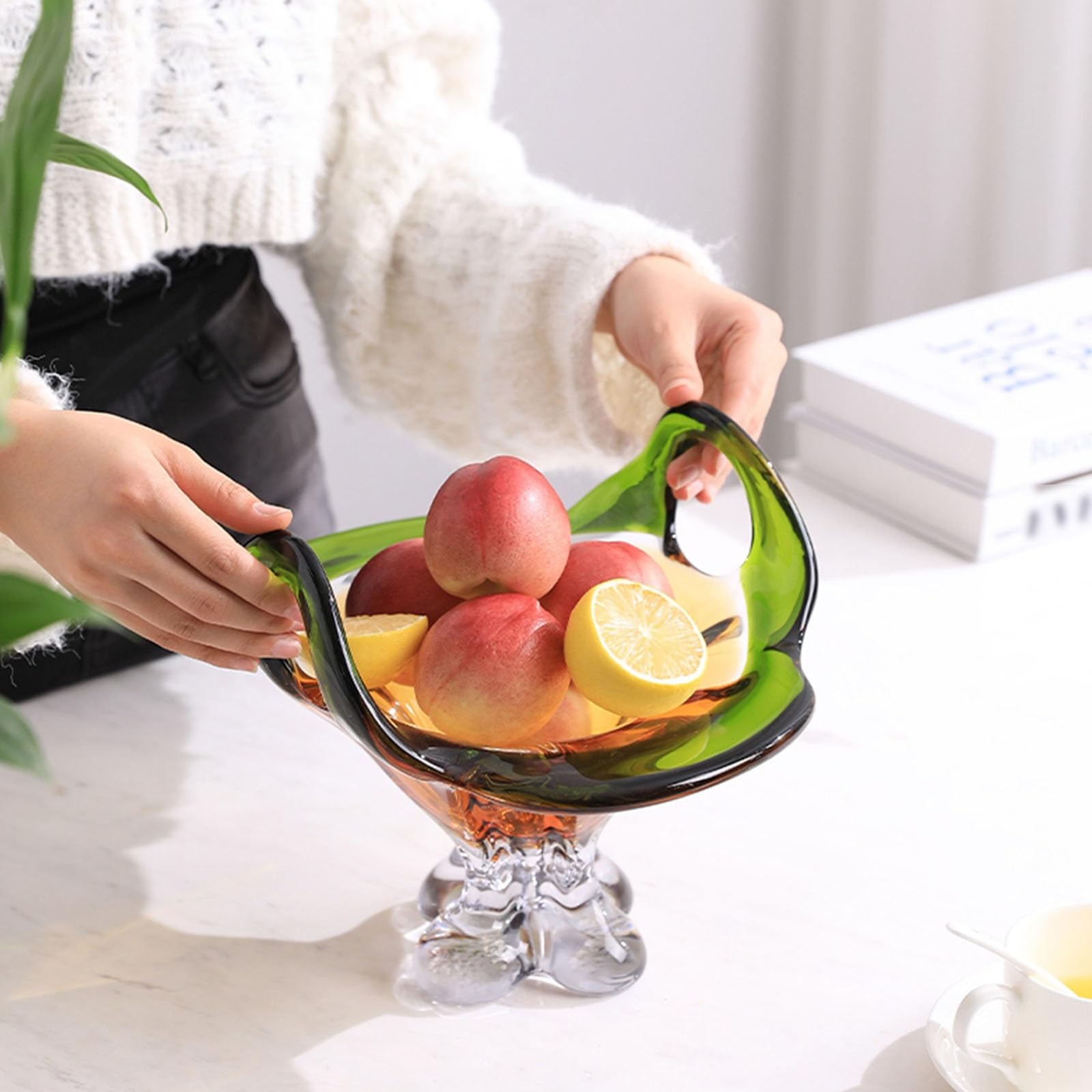 obstschalen Großer Glas-Obstteller, Glaskristall-Geschirr, dekorativer Dessertteller, Hochzeits-Süßigkeitenteller, dekorative Schüssel for Salat, Obst, Gemüse, Kuchen, Süßigkeiten, Snacks bonbonschale